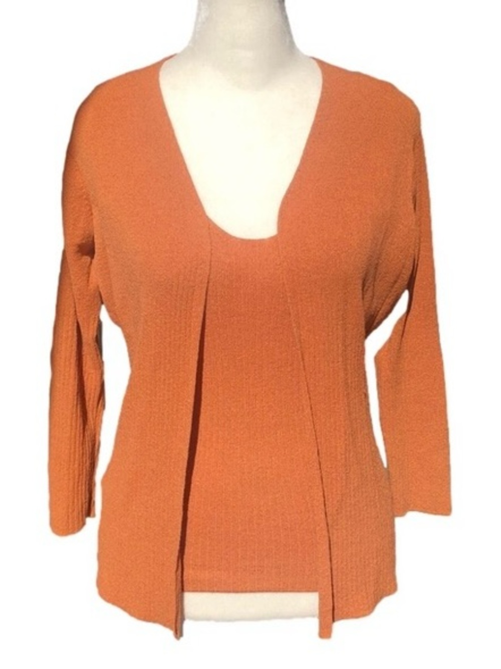 Max Studio Orange Matching Two Piece Sleeveless Tank Top & Open Cardigan